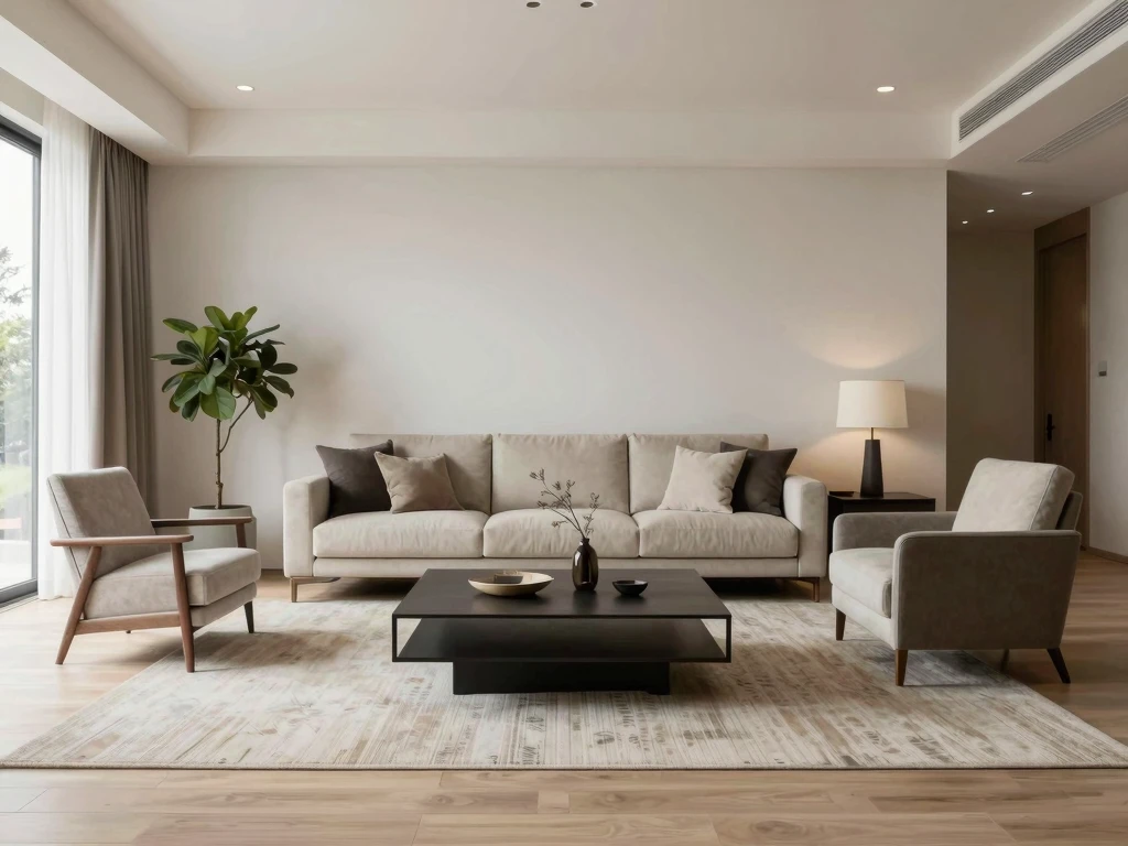 Styled living room with modern decor and neutral color palette