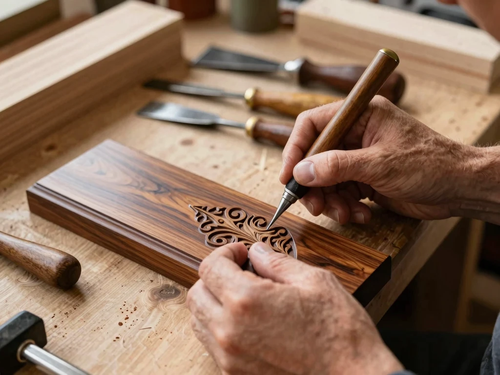 Artisan crafting custom furniture with premium materials