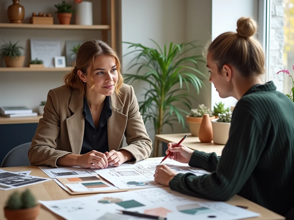 Interior design consultation process with designer and client